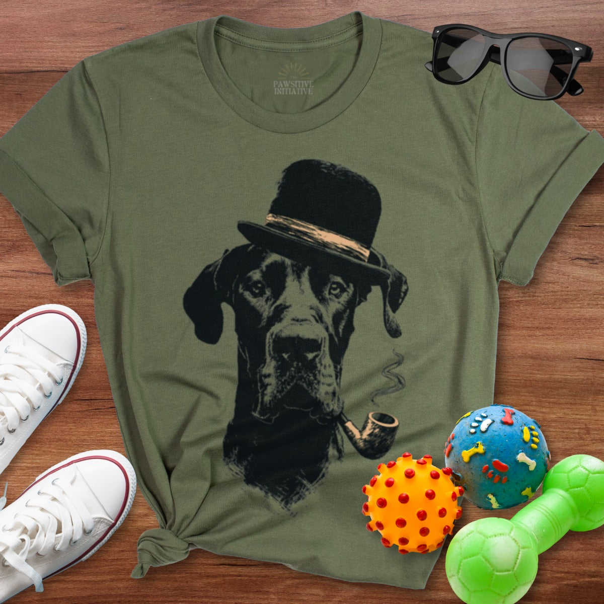 Dog with Bowler Hat and Pipe Graphic Tee product type
