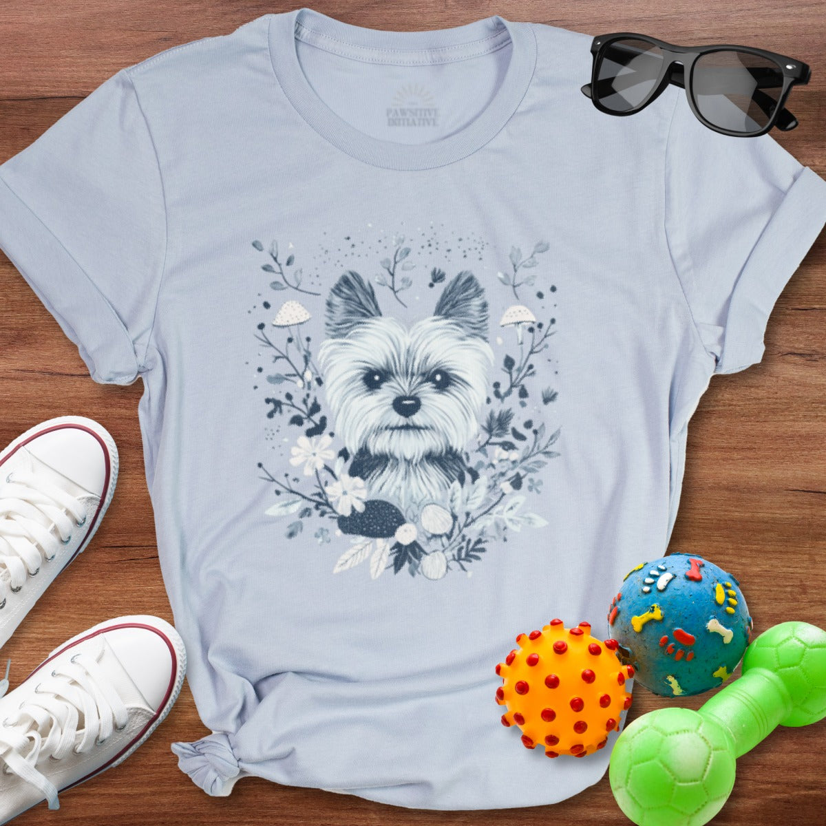 Adorable Floral Design Dog Graphic Tee Shirt product