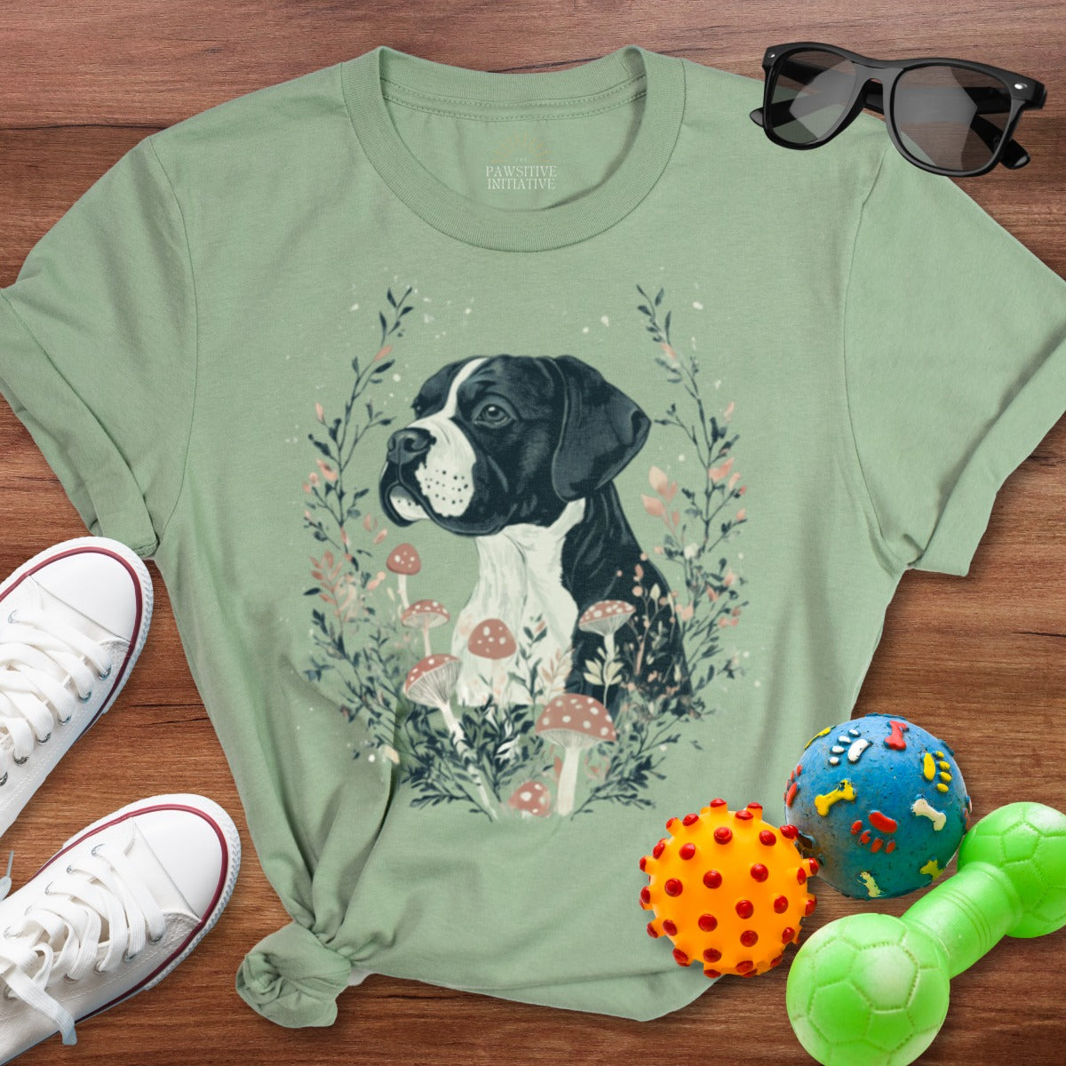 Adorable Boxer Dog with Flowers and Mushrooms Shirt Product