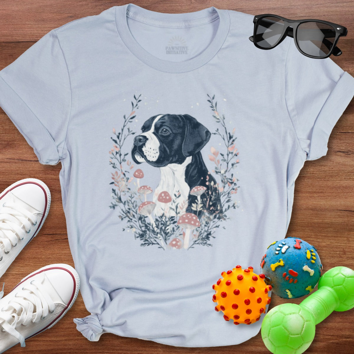 Boxer Dog with Mushrooms Design T-shirt product