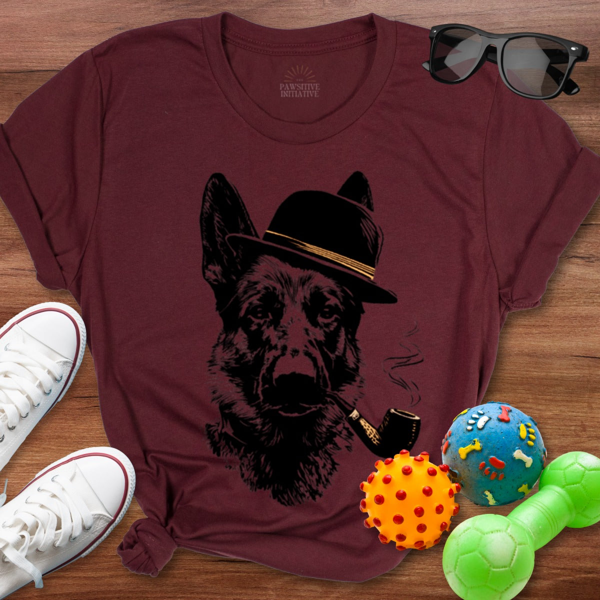 German Shepherd in Hat Smoking Pipe T-Shirt product type