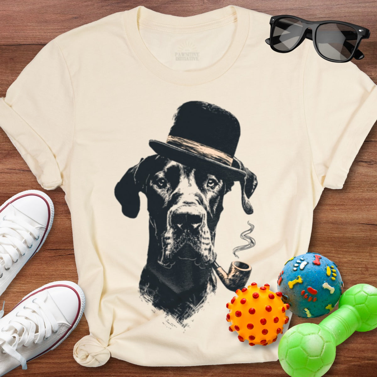 Dog in Hat Smoking Pipe Graphic T-Shirt product