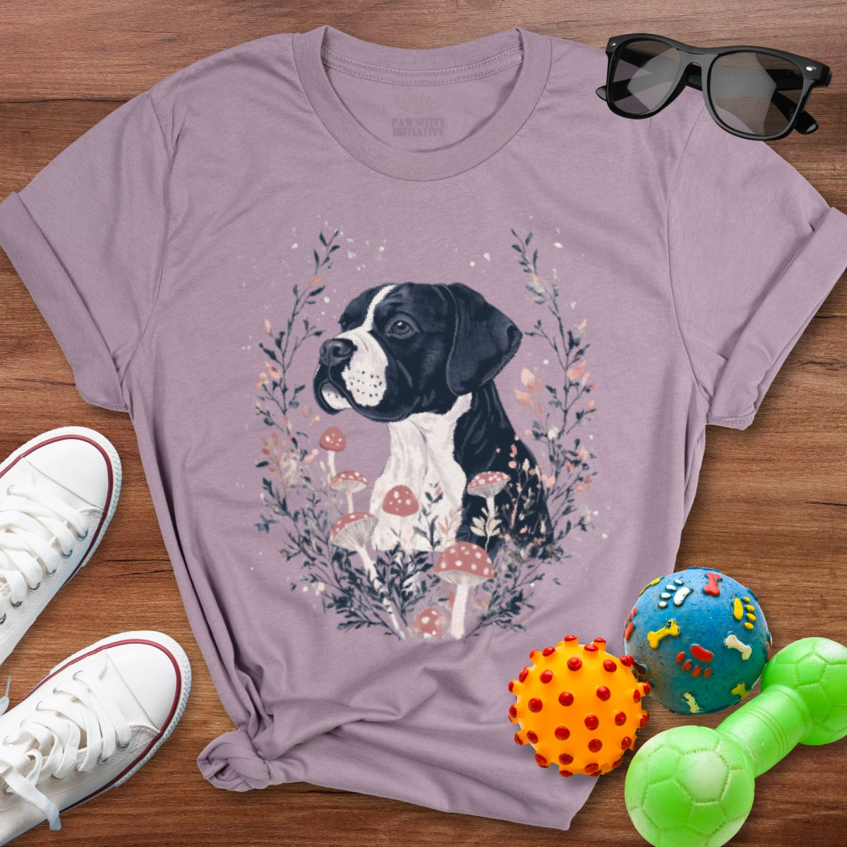 Adorable Boxer Puppy in Floral Artwork T-shirt product
