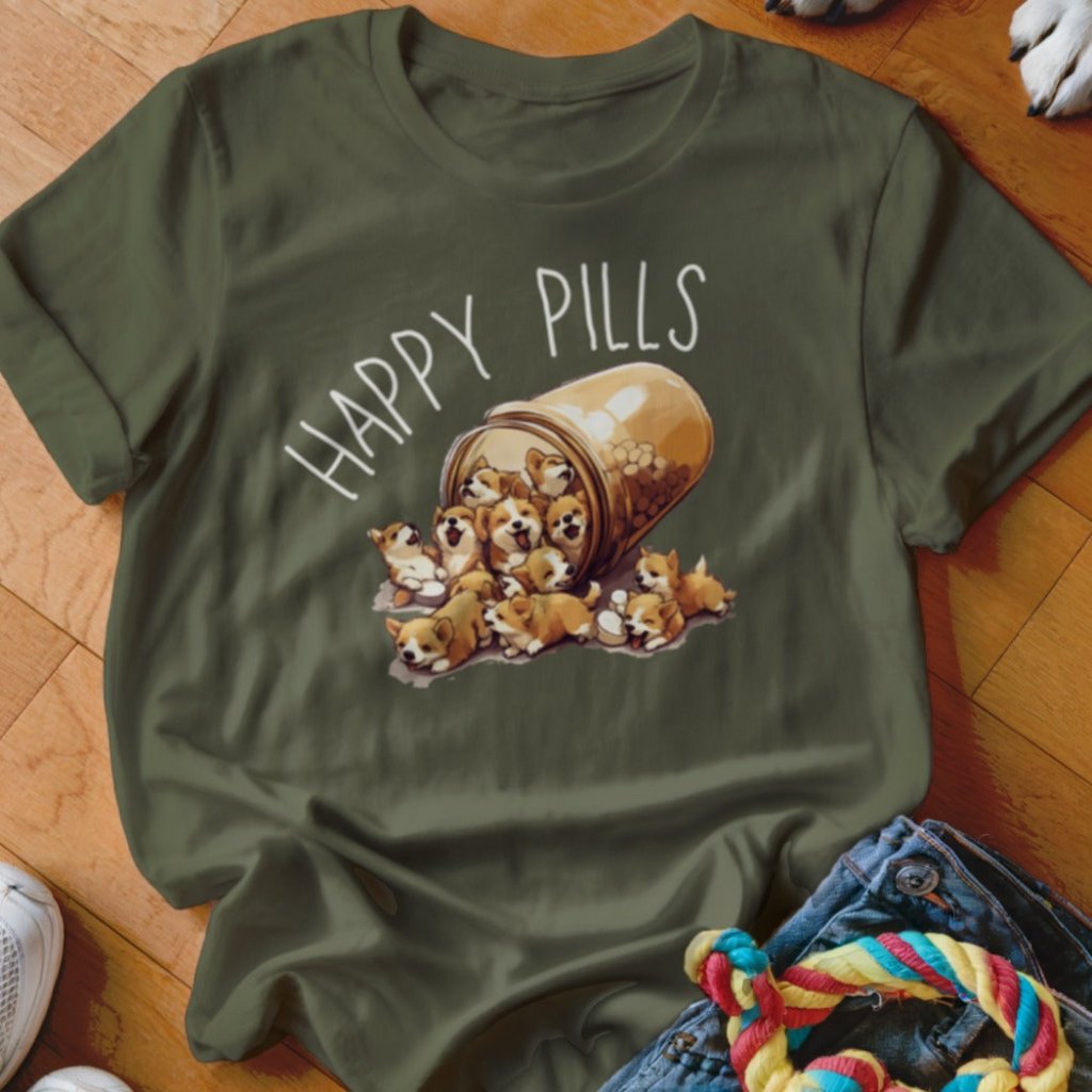 Corgi Happy Pills Shirt - The Pawsitive Initiative