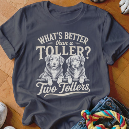 T-shirt with sketch of two Tollers and text "What's better than a Toller? Two Tollers."