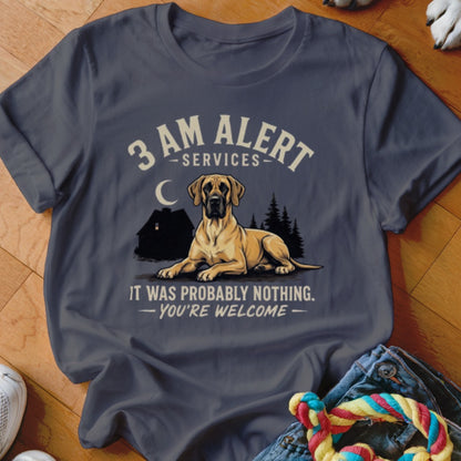 Great Dane at night with text "3 AM ALERT SERVICES" and "IT WAS PROBABLY NOTHING. - YOU'RE WELCOME."