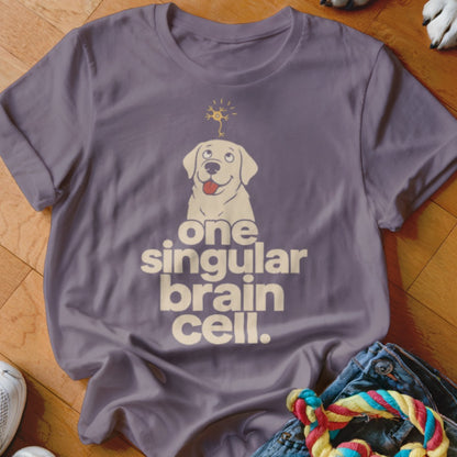 Labrador dog graphic with text "one singular brain cell."