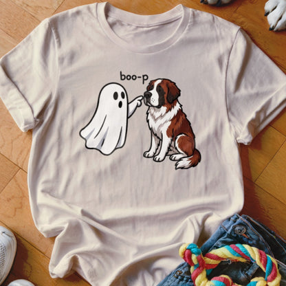 Ghost booping a St. Bernard dog with "boo-p" text