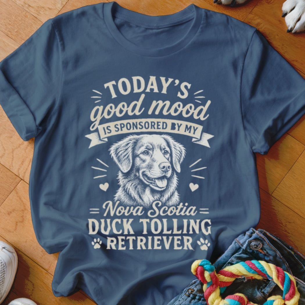 T-shirt graphic with "Today's good mood is sponsored by my Nova Scotia Duck Tolling Retriever" text.