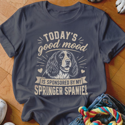 Dark gray t-shirt with a Springer Spaniel and text "Today's good mood is sponsored by my Springer Spaniel."