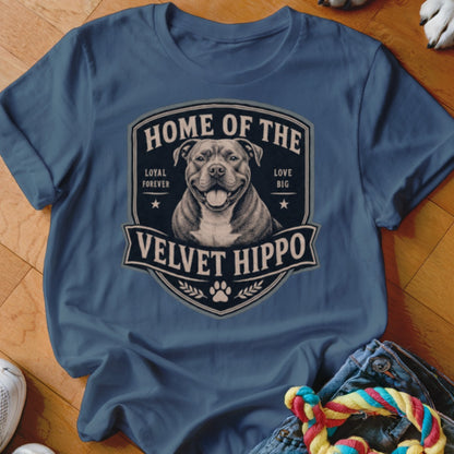 T-shirt with velvet hippo graphic, Loyal forever, Love big text.