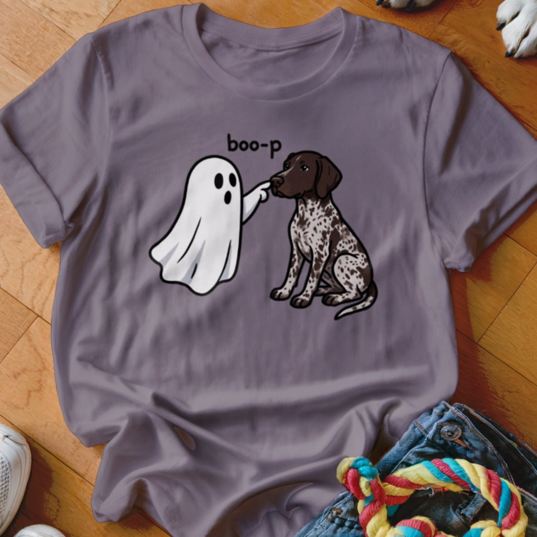 A ghost boops a German Shorthaired Pointer with "boo-p" text above.