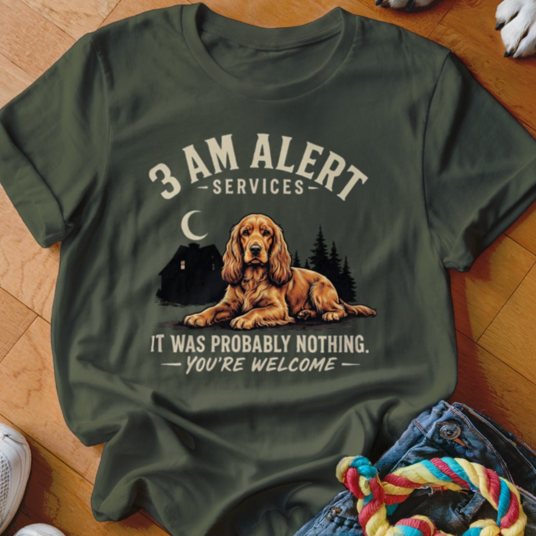 Brown dog graphic with "3 AM Alert Services" and "It Was Probably Nothing. You're Welcome." text.