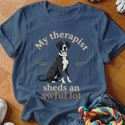 Great Dane dog illustration with text "My therapist sheds an awful lot".