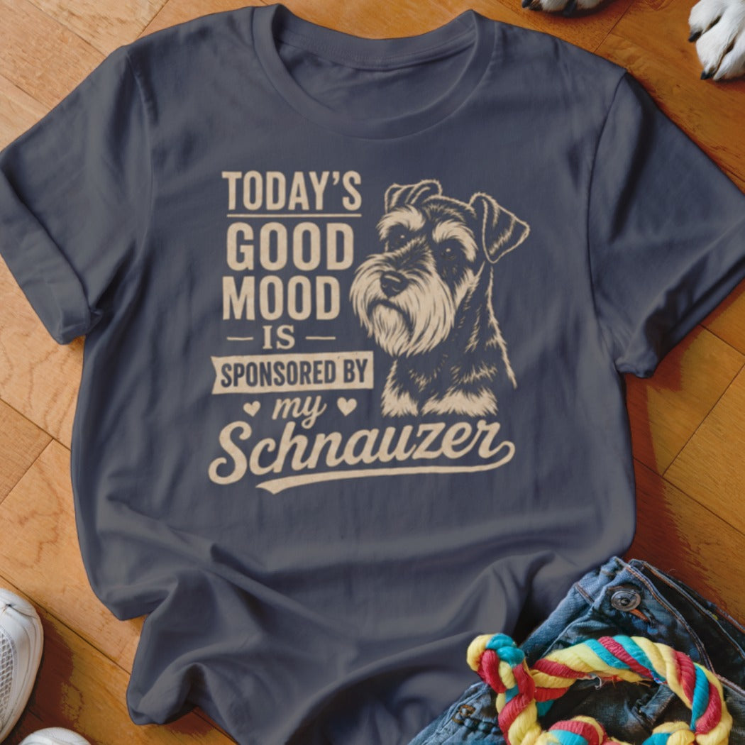Navy t-shirt with "Today's Good Mood is Sponsored by my Schnauzer" and Schnauzer graphic.