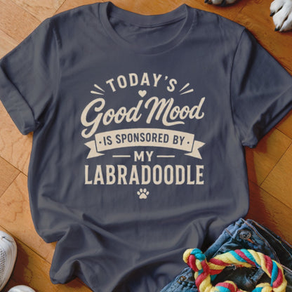 Navy t-shirt with text "Today's Good Mood is sponsored by my Labradoodle."