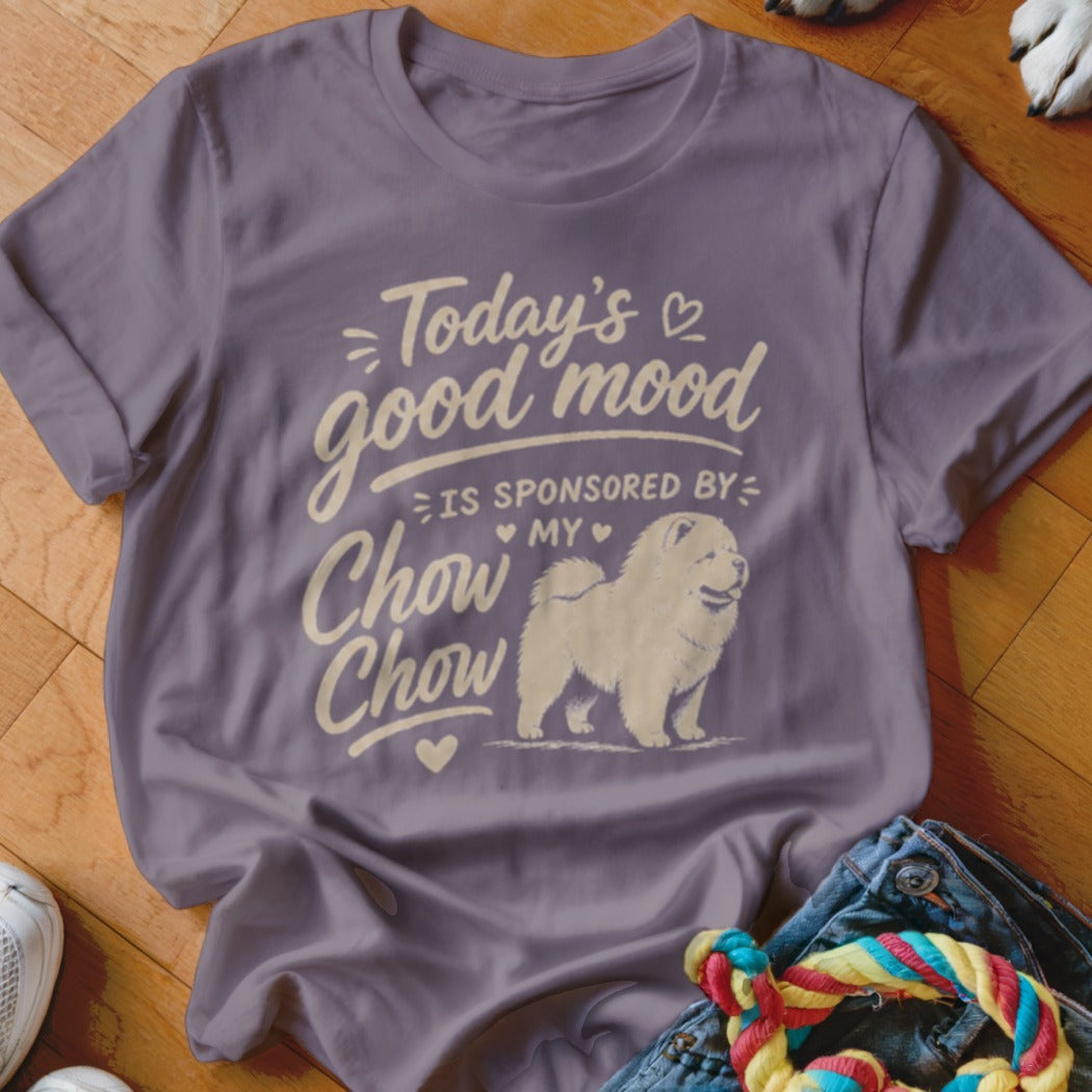 T-shirt with "Today's good mood is sponsored by my Chow Chow" text and illustration.