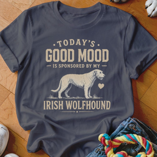 "Today's good mood is sponsored by my Irish Wolfhound" text and illustration.