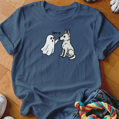 A ghost boops a dog's nose with text "boo-p" above.