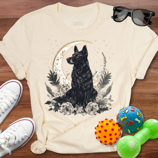 Elegant Black Dog and Moon Graphic T-shirt product