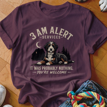 Bernese Mountain Dog graphic with "3 AM ALERT SERVICES IT WAS PROBABLY NOTHING - YOU'RE WELCOME" text.