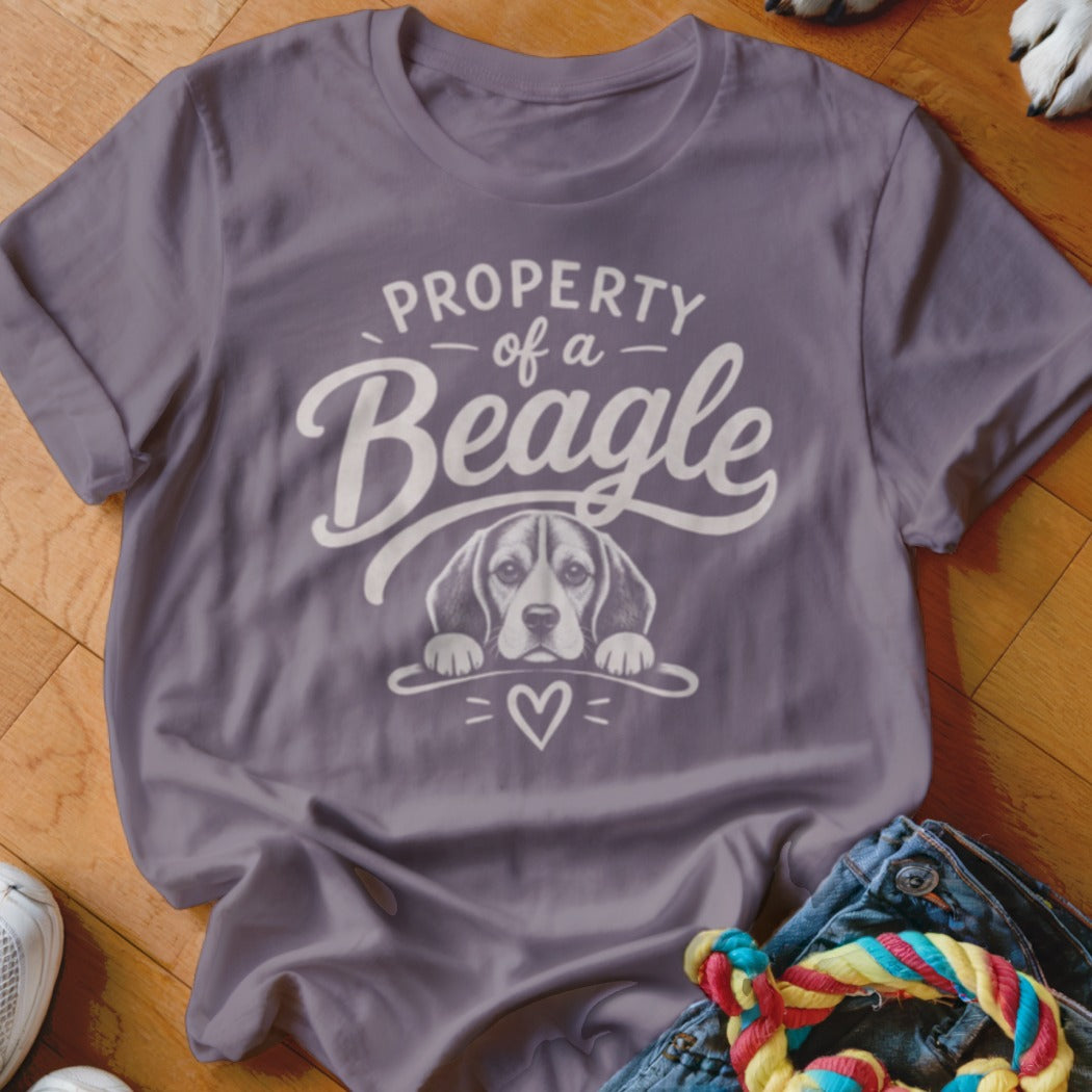 T-shirt with "Property of a Beagle" text and a beagle dog head illustration.