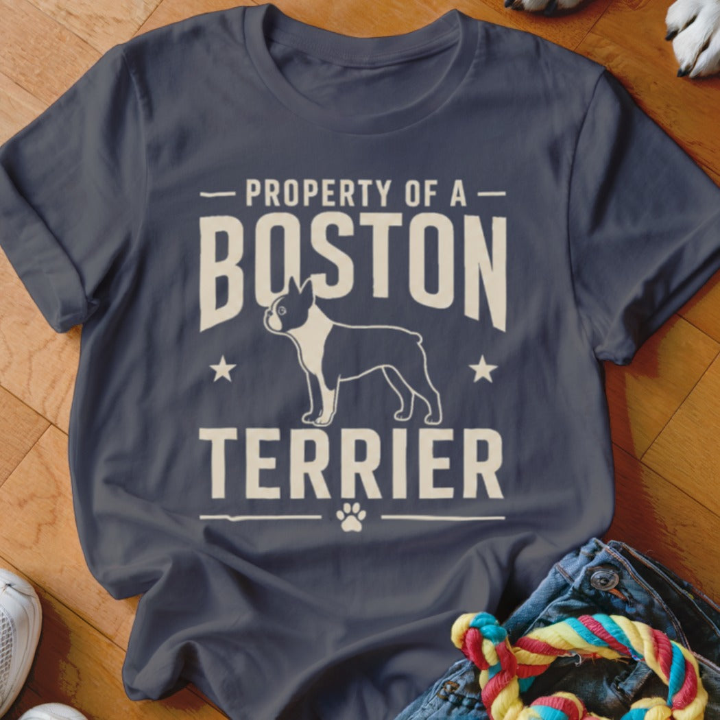 Boston Terrier graphic and text that reads "PROPERTY OF A BOSTON TERRIER".