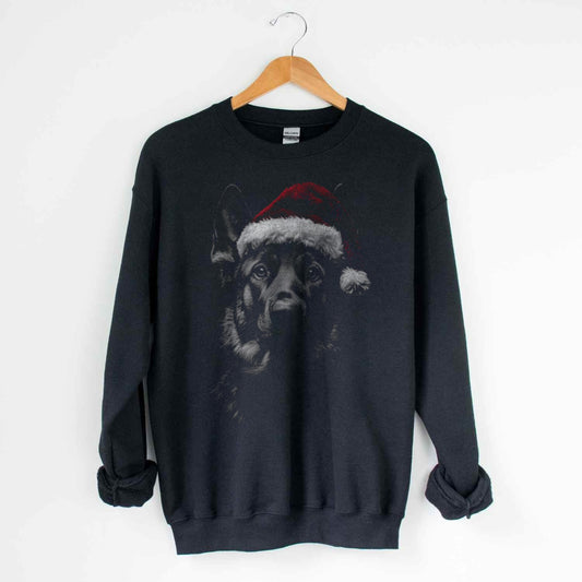 Black Sweatshirt with Dog in Santa Hat Design
