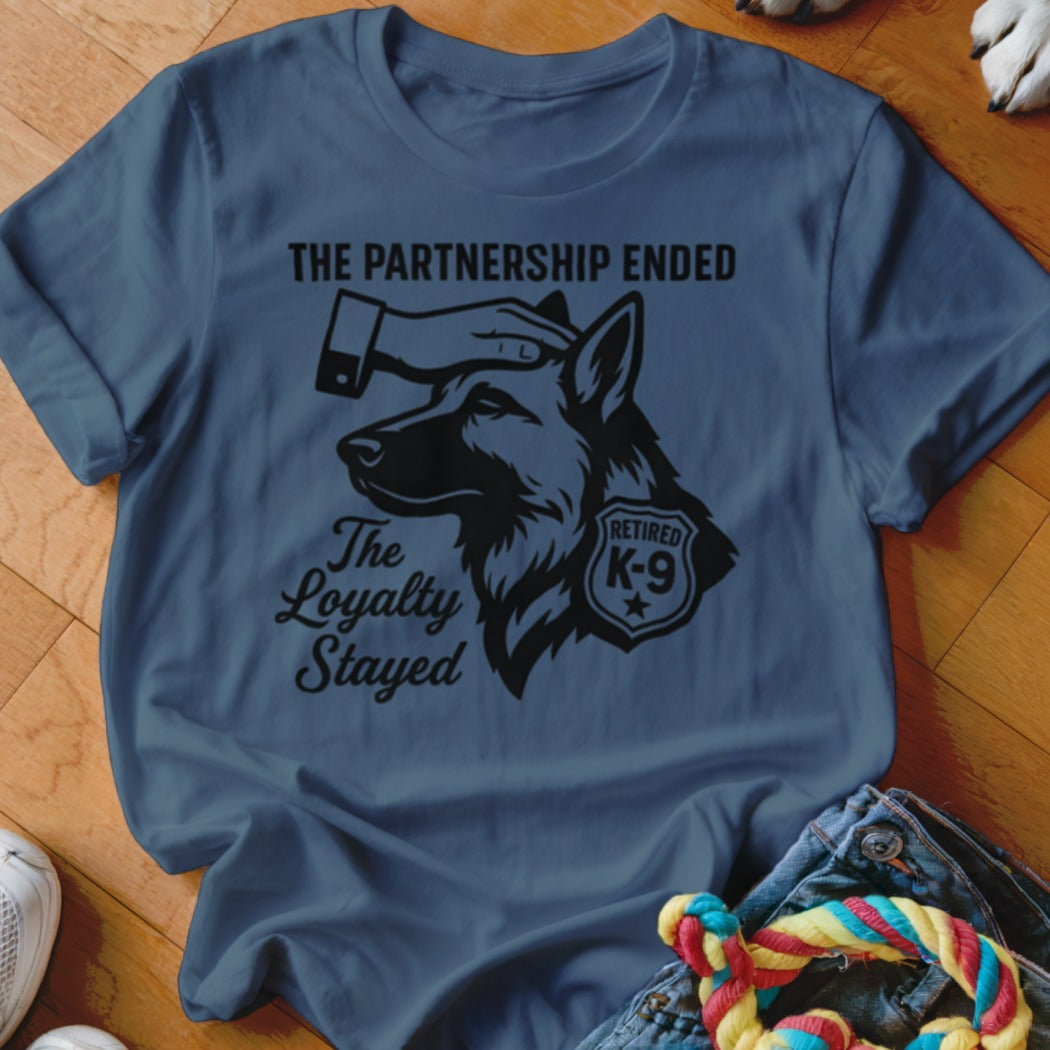 K-9 graphic with text "The Partnership Ended, The Loyalty Stayed".