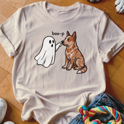 Ghost booping a dog's nose with the text "boo-p" above.