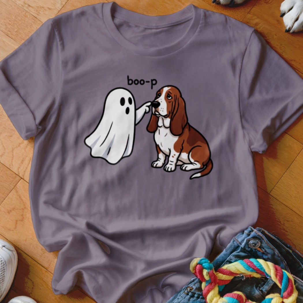 Ghost booping a Basset Hound with "boo-p" text.