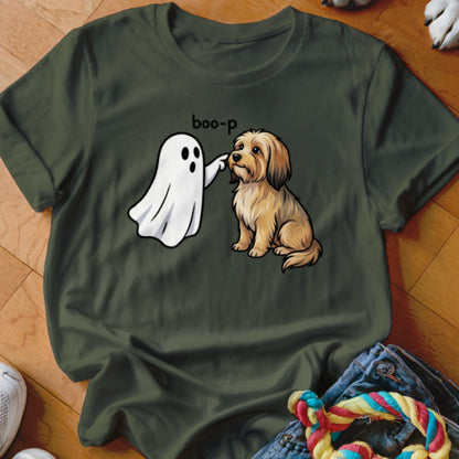 Ghost booping a sitting dog with "boo-p" text above.