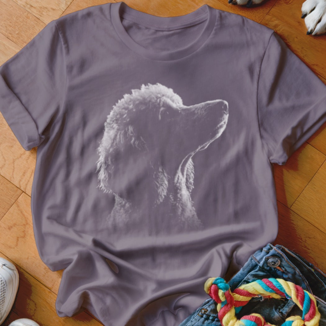Gray t-shirt with a white poodle silhouette graphic on the front.