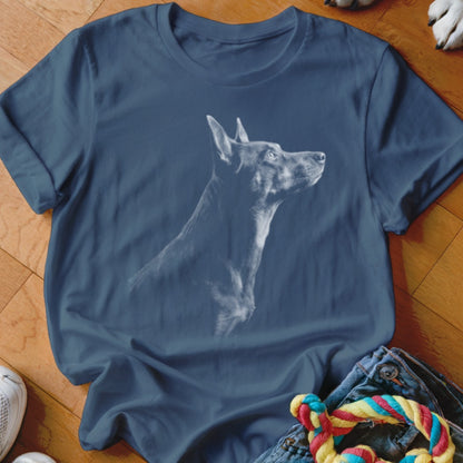 Dark blue t-shirt featuring a profile graphic of a dog's head.