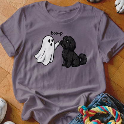 Ghost booping a black dog with "boo-p" text.
