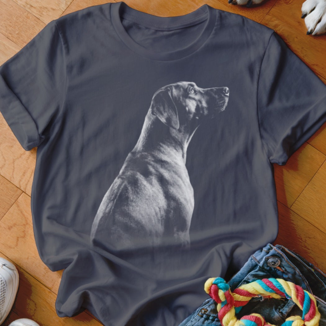 T-shirt with a profile graphic of a dog looking to the right.