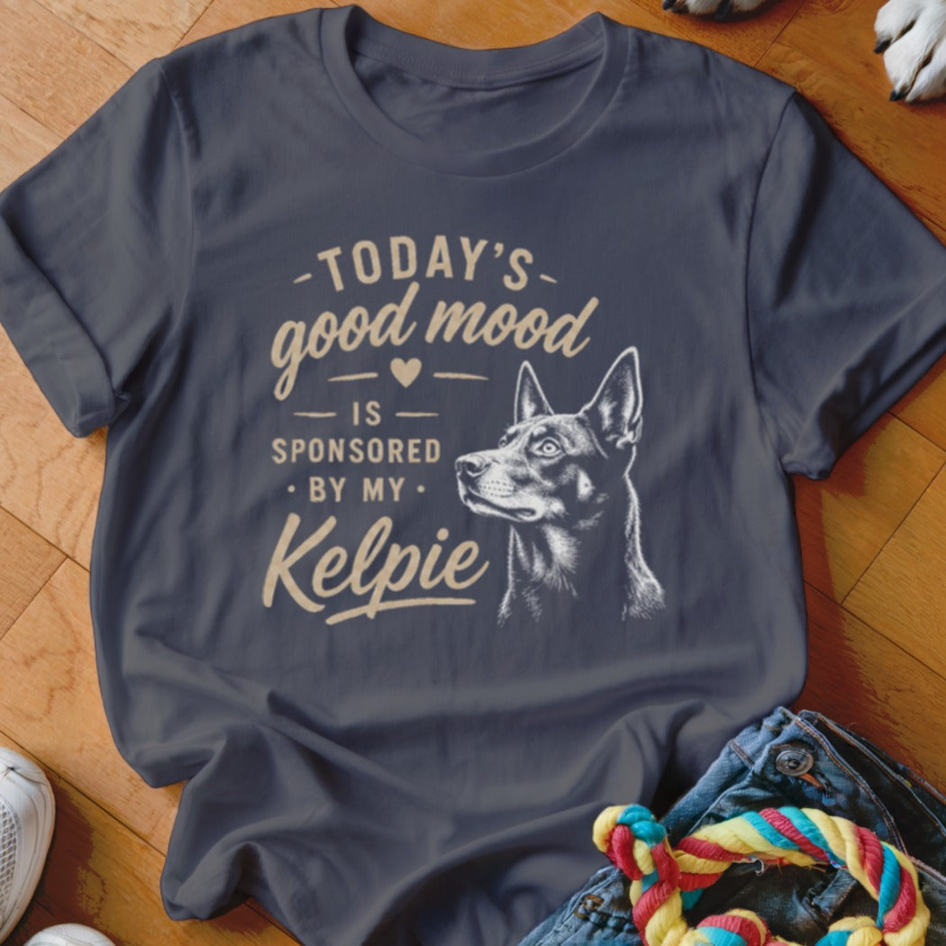 Kelpie graphic t-shirt with text "Today's good mood is sponsored by my Kelpie".