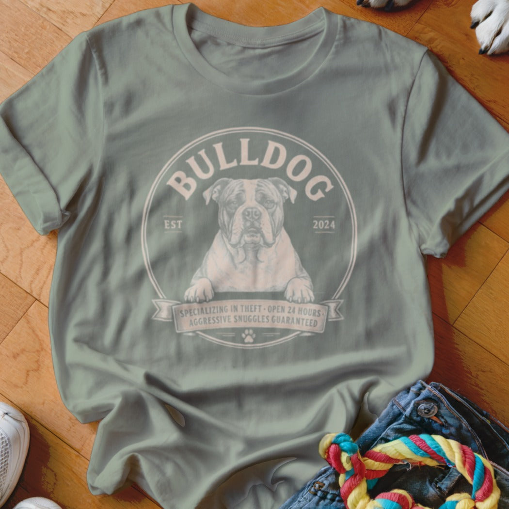 Bulldog t-shirt with text "Bulldog", "Est 2024", and "Aggressive Snuggles Guaranteed".