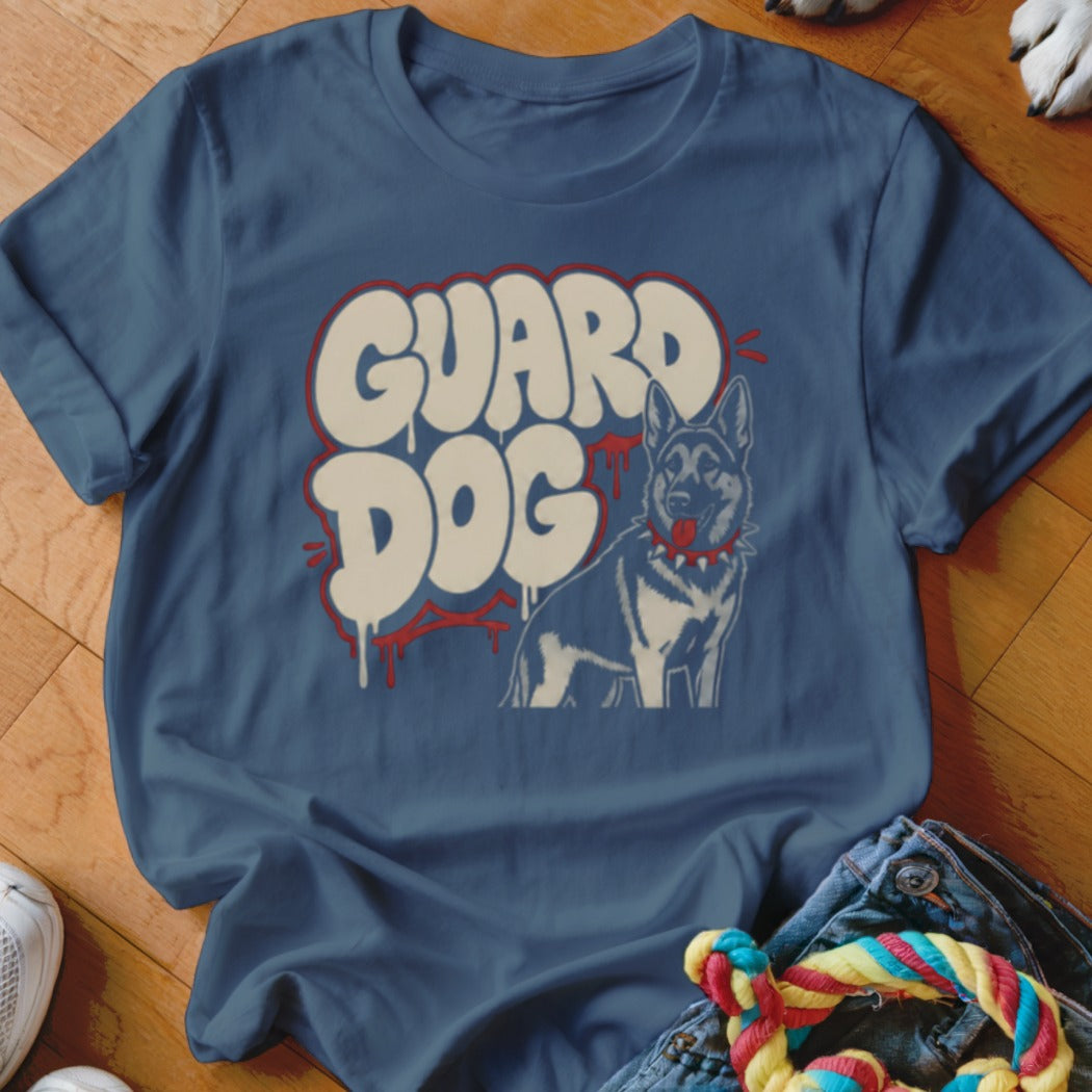 Blue t-shirt with "GUARD DOG" text and German Shepherd graphic.