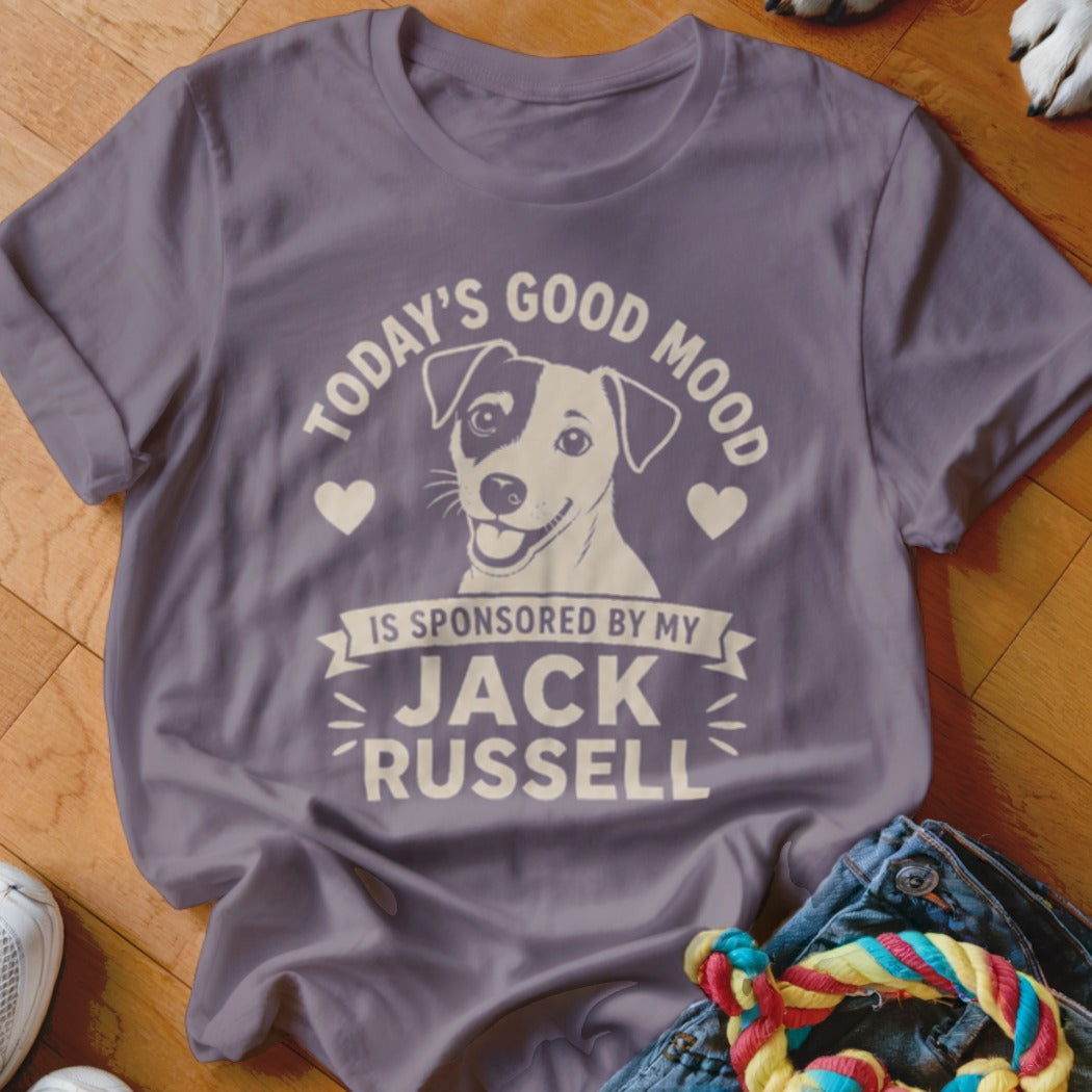 T-shirt with Jack Russell dog graphic and text: "Today's good mood is sponsored by my Jack Russell."