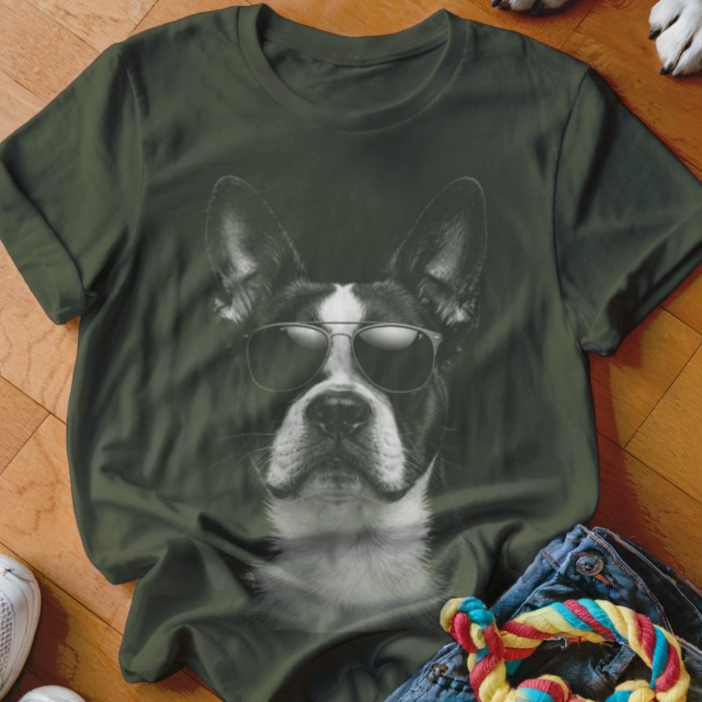 Boston Terrier in Aviators Shirt - The Pawsitive Initiative