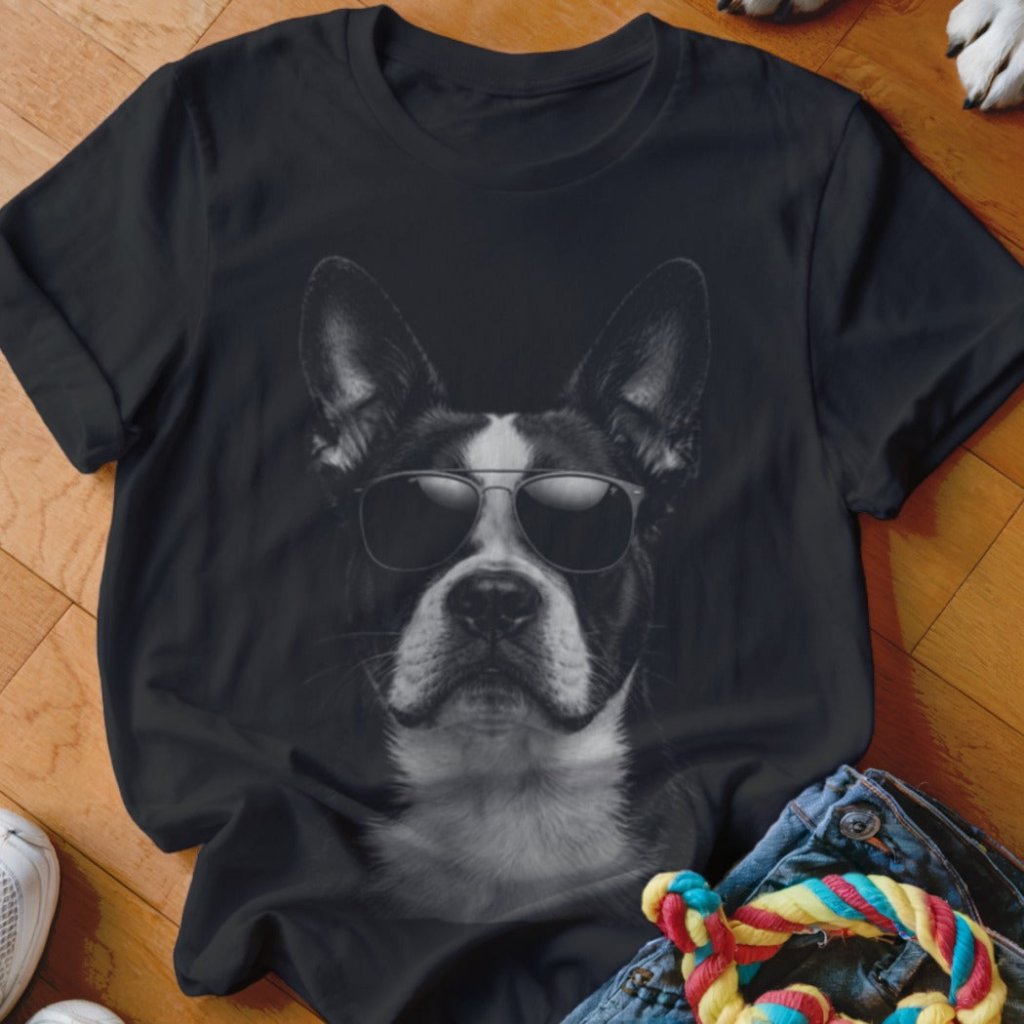 Boston Terrier in Aviators Shirt - The Pawsitive Initiative