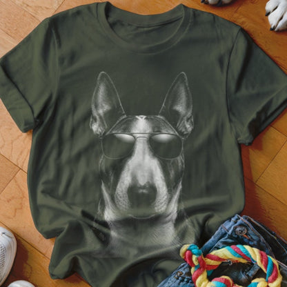 Bull Terrier in Aviators Shirt - The Pawsitive Initiative
