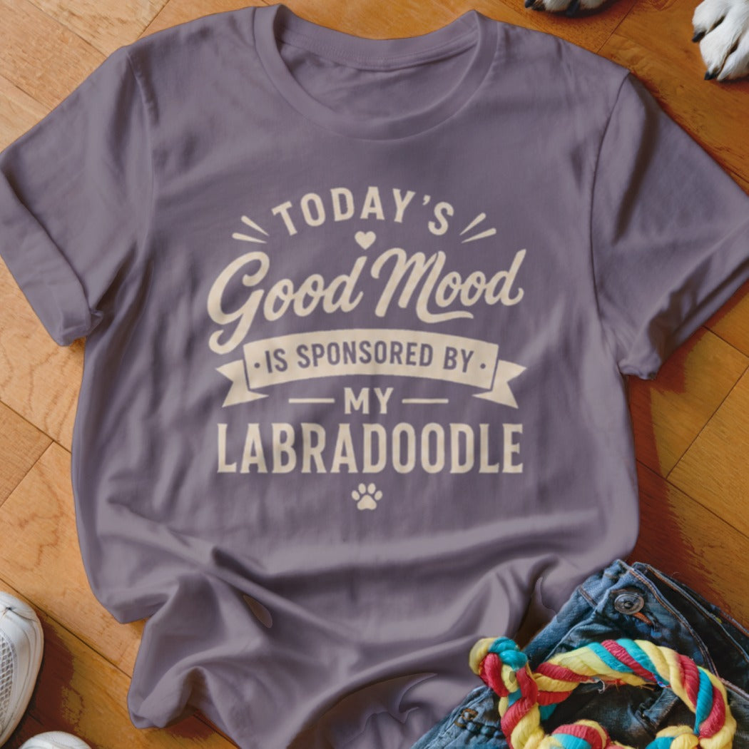 Purple t-shirt with text "Today's Good Mood Is Sponsored By My Labradoodle".