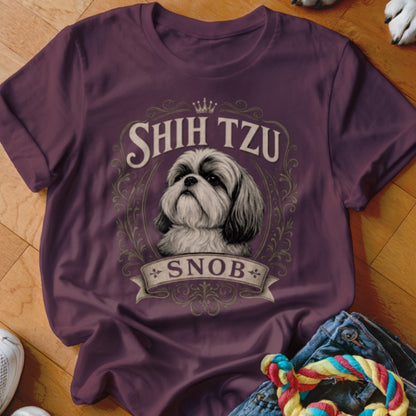 Maroon t-shirt featuring a Shih Tzu portrait with "SHIH TZU SNOB" text.