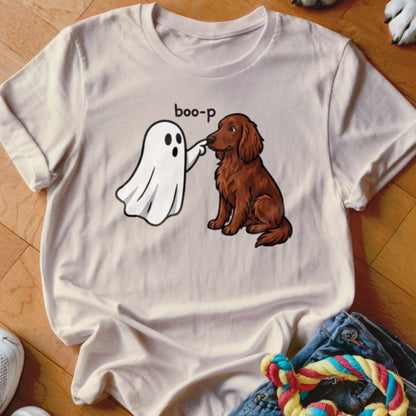 Ghost boops a brown dog with "boo-p" text above.
