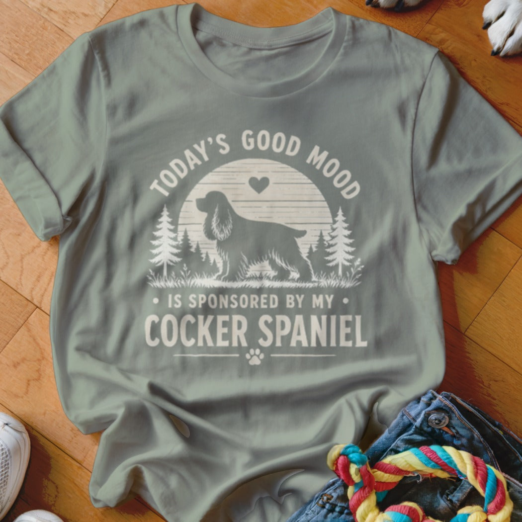 T-shirt with a Cocker Spaniel silhouette and text "Today's Good Mood is Sponsored by My Cocker Spaniel".