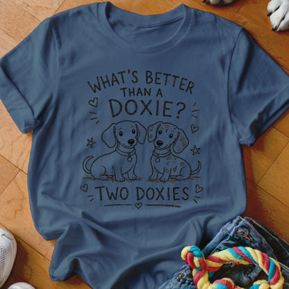 Dachshunds graphic with text "What's better than a doxie? Two doxies."
