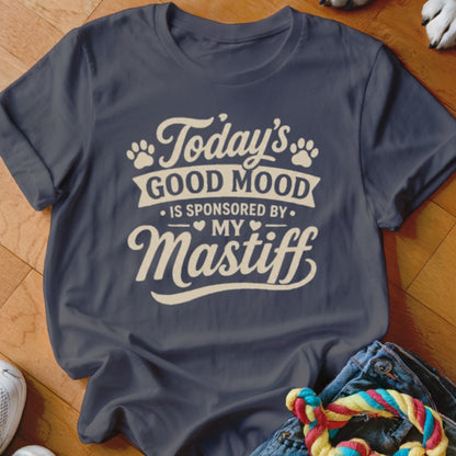 Navy t-shirt with "Today's GOOD MOOD is sponsored by MY Mastiff" text.
