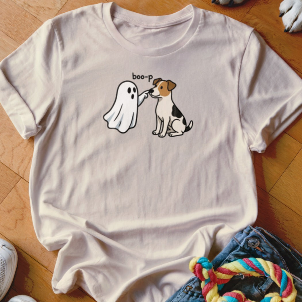 A ghost and dog "boop" each other with text above.